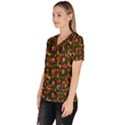 Fiola Pattern Brown Women s V-Neck Scrub Top View2