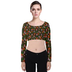 Fiola Pattern Brown Velvet Long Sleeve Crop Top by snowwhitegirl