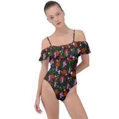 Fiola Pattern Brown Frill Detail One Piece Swimsuit