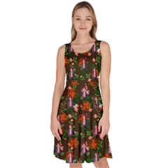 Fiola Pattern Brown Knee Length Skater Dress With Pockets by snowwhitegirl