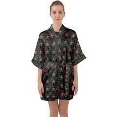 Dark Floral Butterfly Teal Bats Lip Green Small Half Sleeve Satin Kimono  by snowwhitegirl