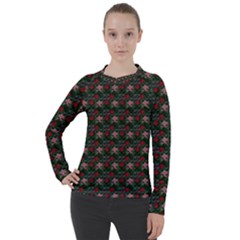 Dark Floral Butterfly Teal Bats Lip Green Small Women s Pique Long Sleeve Tee