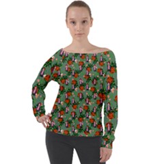 Fiola Pattern Green Off Shoulder Long Sleeve Velour Top by snowwhitegirl