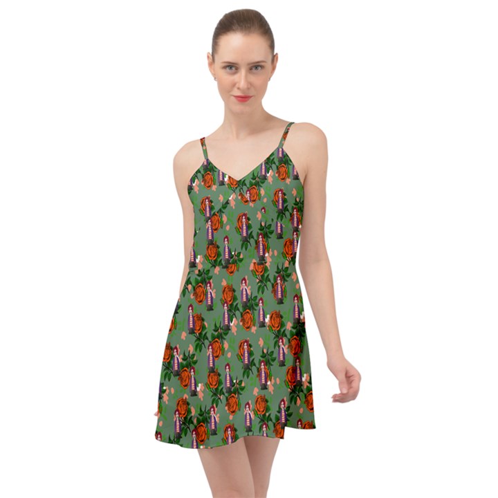 Fiola Pattern Green Summer Time Chiffon Dress