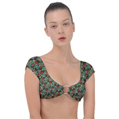 Fiola Pattern Green Cap Sleeve Ring Bikini Top