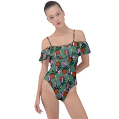 Fiola Pattern Green Frill Detail One Piece Swimsuit