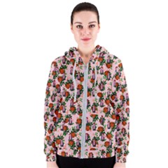 Fiola Pattern Pink Women s Zipper Hoodie