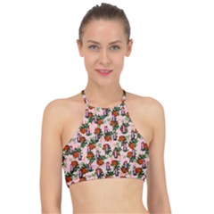 Fiola Pattern Pink Racer Front Bikini Top