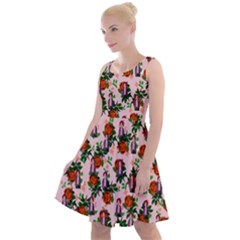 Fiola Pattern Pink Knee Length Skater Dress