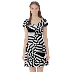 Black And White Crazy Pattern Short Sleeve Skater Dress by Sobalvarro