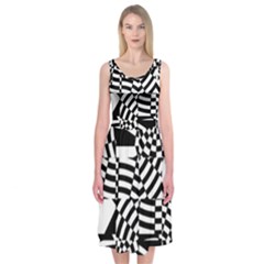 Black And White Crazy Pattern Midi Sleeveless Dress by Sobalvarro