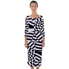 Black And White Crazy Pattern Quarter Sleeve Midi Bodycon Dress by Sobalvarro