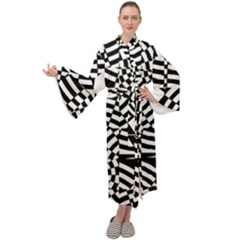 Black And White Crazy Pattern Maxi Velour Kimono by Sobalvarro