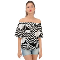 Black And White Crazy Pattern Off Shoulder Short Sleeve Top by Sobalvarro