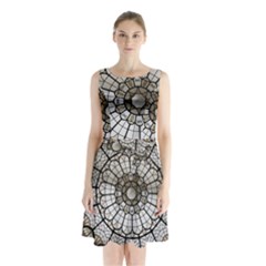 Pattern Abstract Structure Art Sleeveless Waist Tie Chiffon Dress