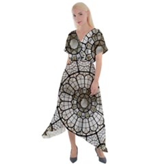 Pattern Abstract Structure Art Cross Front Sharkbite Hem Maxi Dress