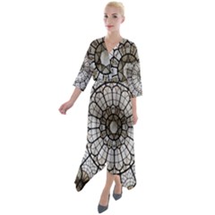 Pattern Abstract Structure Art Quarter Sleeve Wrap Front Maxi Dress