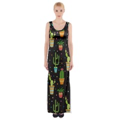 Succulent And Cacti Thigh Split Maxi Dress by ionia