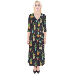 Succulent And Cacti Quarter Sleeve Wrap Maxi Dress by ionia