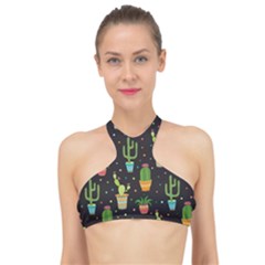 Succulent And Cacti High Neck Bikini Top by ionia