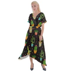 Succulent And Cacti Cross Front Sharkbite Hem Maxi Dress by ionia