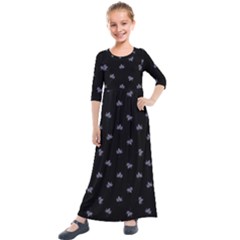 Wet Leaves Botanical Motif Pattern Design Kids  Quarter Sleeve Maxi Dress by dflcprintsclothing