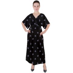 Wet Leaves Botanical Motif Pattern Design V-neck Boho Style Maxi Dress