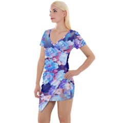 Flowers Short Sleeve Asymmetric Mini Dress by Sparkle