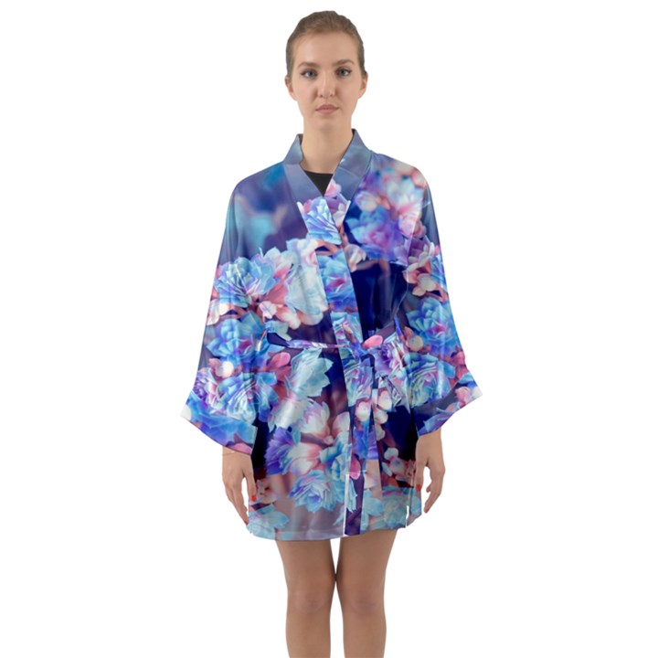 Flowers Long Sleeve Satin Kimono