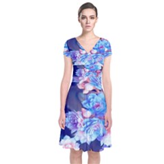 Flowers Short Sleeve Front Wrap Dress