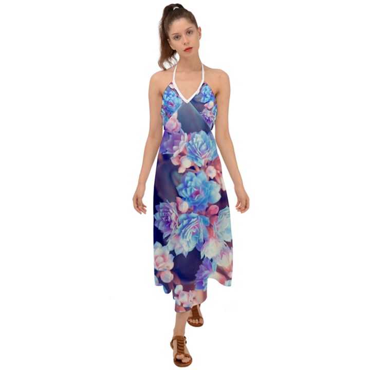 Flowers Halter Tie Back Dress 