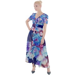 Flowers Button Up Short Sleeve Maxi Dress