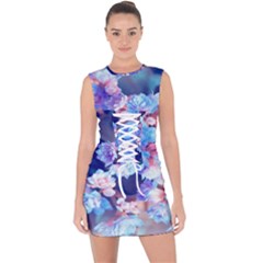 Flowers Lace Up Front Bodycon Dress