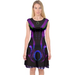 Demon Ethnic Mask Extreme Close Up Illustration Capsleeve Midi Dress by dflcprintsclothing