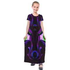 Demon Ethnic Mask Extreme Close Up Illustration Kids  Short Sleeve Maxi Dress