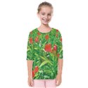 Red Flowers And Green Plants At Outdoor Garden Kids  Quarter Sleeve Raglan Tee View1