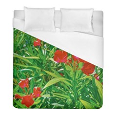 Red Flowers And Green Plants At Outdoor Garden Duvet Cover (full/ Double Size)