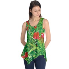 Red Flowers And Green Plants At Outdoor Garden Sleeveless Tunic