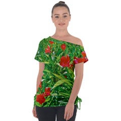 Red Flowers And Green Plants At Outdoor Garden Tie-up Tee