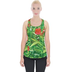 Red Flowers And Green Plants At Outdoor Garden Piece Up Tank Top by dflcprintsclothing