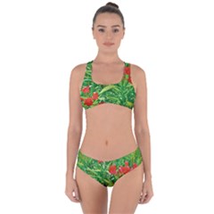 Red Flowers And Green Plants At Outdoor Garden Criss Cross Bikini Set by dflcprintsclothing