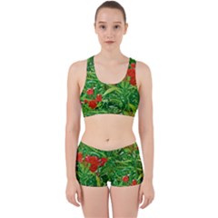 Red Flowers And Green Plants At Outdoor Garden Work It Out Gym Set by dflcprintsclothing