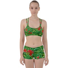 Red Flowers And Green Plants At Outdoor Garden Perfect Fit Gym Set by dflcprintsclothing