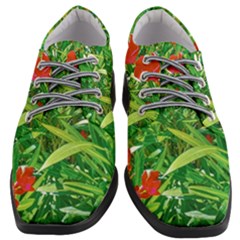 Red Flowers And Green Plants At Outdoor Garden Women Heeled Oxford Shoes by dflcprintsclothing