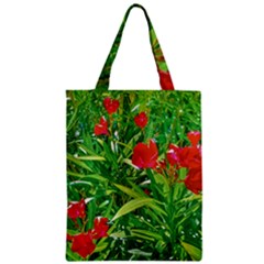 Red Flowers And Green Plants At Outdoor Garden Zipper Classic Tote Bag