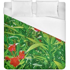 Red Flowers And Green Plants At Outdoor Garden Duvet Cover (king Size)