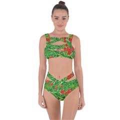 Red Flowers And Green Plants At Outdoor Garden Bandaged Up Bikini Set 