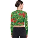 Red Flowers And Green Plants At Outdoor Garden Long Sleeve Zip Up Bomber Jacket View2