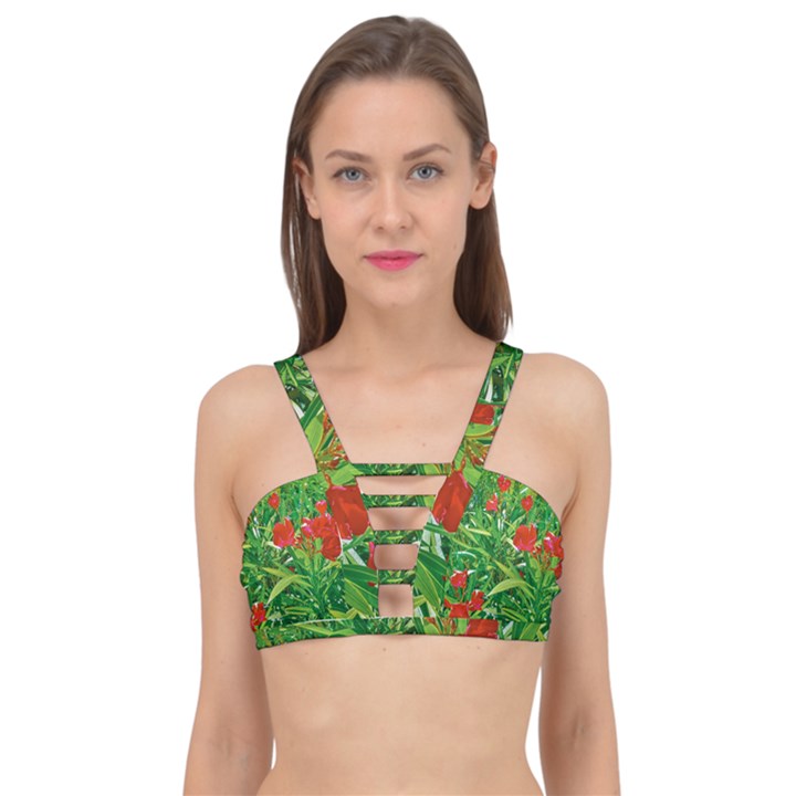 Red Flowers And Green Plants At Outdoor Garden Cage Up Bikini Top