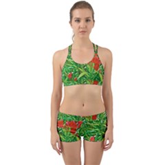 Red Flowers And Green Plants At Outdoor Garden Back Web Gym Set by dflcprintsclothing